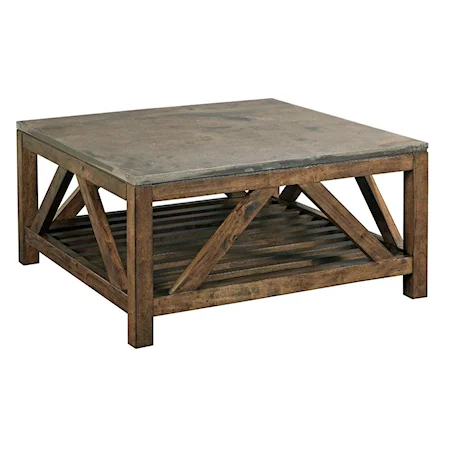 Industrial Rustic Square Cocktail Table with Finished Concrete Top